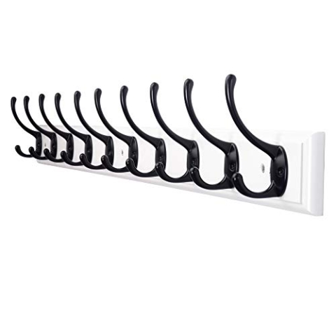Dseap Garderobenleiste: 97cm lang robuste hakenleiste mit 10 haken, kleiderhaken wand, wandgarderobe, garderobenhaken für mäntel, handtüchern, hüten, kleidung, bambus, weiß