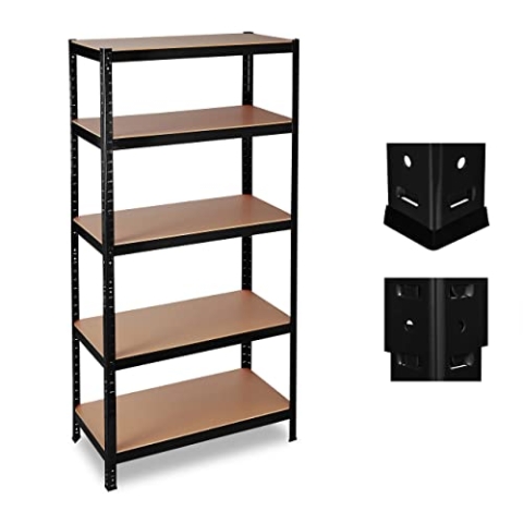 Relaxdays Schwerlastregal, Traglast 1325 kg, 5 Ebenen, zum Stecken, Keller, Garage, 180x90x45 cm, Stahl, MDF, schwarz