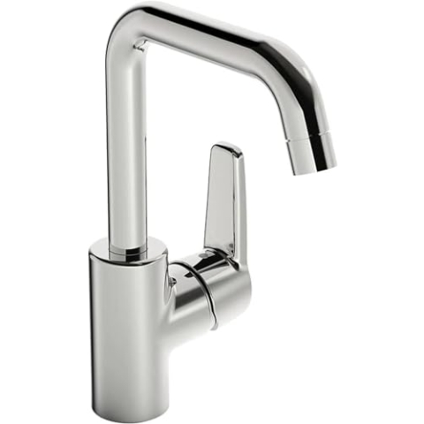 Hansa 51542293 Einhebelmischer/Waschtischbatterie HANSAPOLO DN15 | konstante Durchflussleistung, Luftsprudler, Rapid-Montagesystem | 6l/min, Auslauf schwenkbar 120°