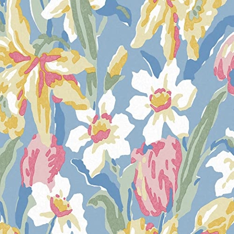 Laura Ashley Tulips Vliestapete China Blue 10mx52cm | Tapeten Wohnzimmer, Wandverkleidung | Einfach anzubringen und zu Entfernen x