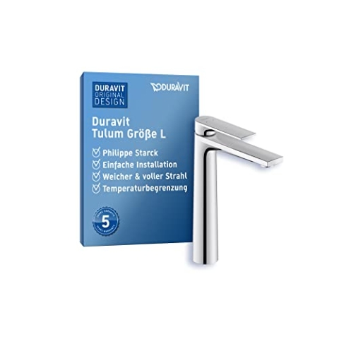 Duravit Tulum Waschtischarmatur, Größe XL (Auslauf Höhe 222 mm), Wasserhahn Bad, Waschbecken Armatur, Chrom