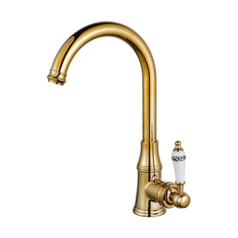 YAGJIA Wasserhahn Küche Gold Vintage, Küchenarmatur Hochdruck 360° Drehbar, Spültischarmatur Mischbatterie Retro, Amatur Küchenspüle aus Messing Landhaus Antik Stil