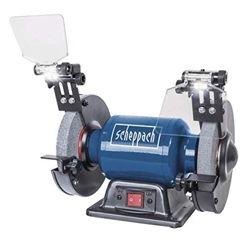 Scheppach Schleifgerät/Doppelschleifer SM150L | Schruppscheibe, Schlichtscheibe, Schleifstein | 400 W Leistung | Bohrung Durchmesser : 150/12,7 mm