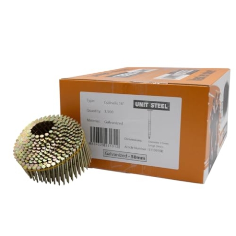 UnitSteel Coilnägel - 2,1x50mm, 3.500 stück, Kleine Verpackung, Ringnägel für Druckluft-Nagler, Beringt/verzinkt, für fast alle Marken von Tackern