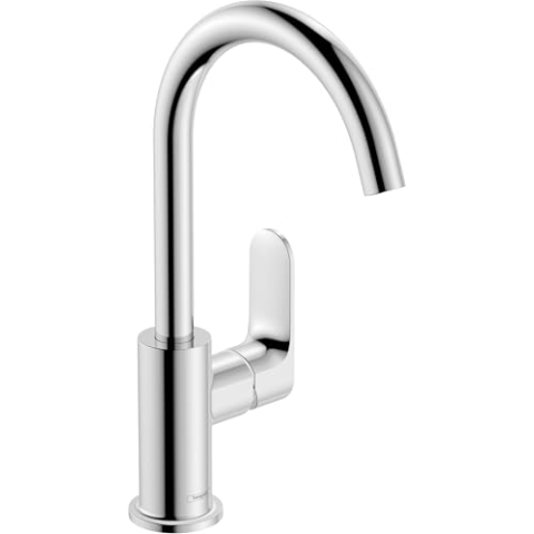 hansgrohe Rebris S - Waschtischarmatur mit Zugstange und Ablauf, schwenkbar, Wasserhahn Bad mit Auslauf Höhe 222 mm, Mischbatterie Waschbecken wassersparend (EcoSmart), Chrom, 72536000