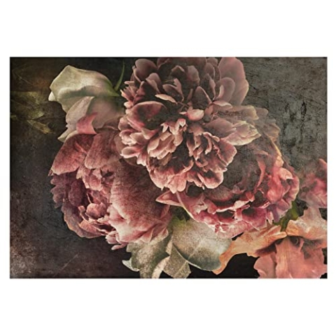 WallArena - Vlies Fototapete Blumen Vintage Retro Pfingstrosen Beton Betonwand 254x184 cm - Fototapeten Tapeten für Wohnzimmer Schlafzimmer Vliestapete Wandtapete Tapete 3D Effekt- inkl. Kleister