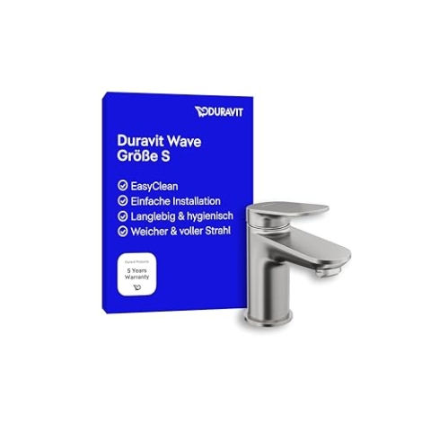 Duravit Wave Waschtischarmatur, Größe S (Auslauf Höhe 77 mm), Wasserhahn Bad, Armatur Waschbecken, Edelstahl Gebürstet