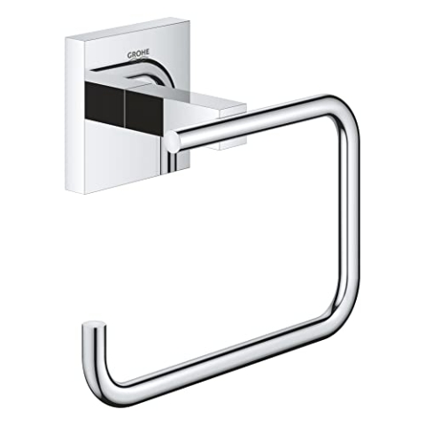 GROHE Start Cube, Toilettenpapierhalter WC ohne Bohren (Klopapierhalter zum Kleben und Bohren geeignet, mit Schrauben & Dübel, Kleber separat kaufen, verdeckte Befestigung), eckig, chrom, 40978000