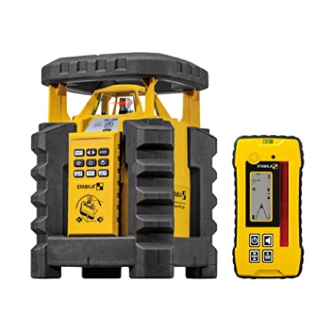 STABILA Rotationslaser LAR 350, 7-teil. Set, selbstnivellierend, manuelle 2-Achsen-Neigung, motorgesteuert, Fernbedienung mit Bewegungssteuerung, wasser- und staubdicht nach IP 65, inkl. Receiver