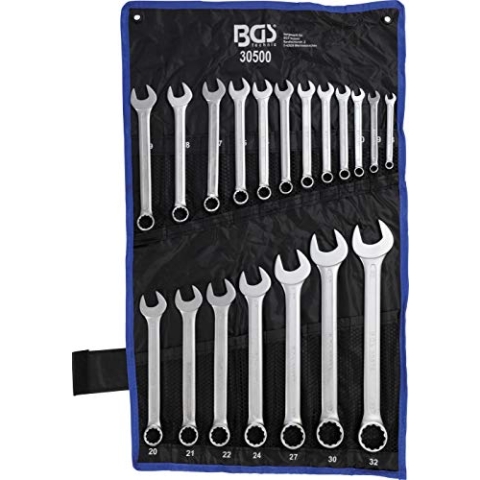BGS 30500 | Maul-Ringschlüssel-Satz | 19-tlg. | SW 8 - 32 mm | inkl. Tetron-Rolltasche | Gabelringschlüssel