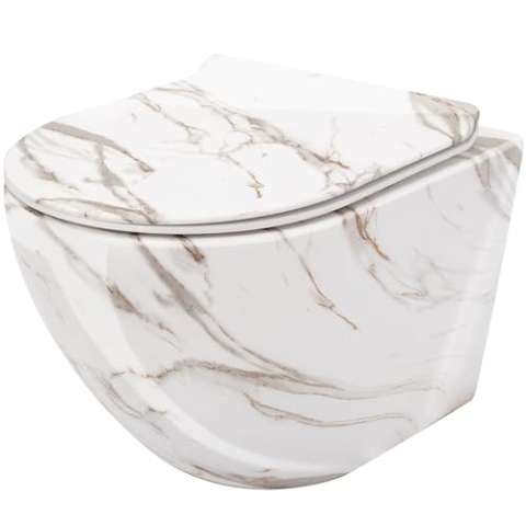 Rea WC-Schüssel Carlos Slim Lava, glänzende Keramik-Toilettenschüssel – Softclose-Duroplast-Sitz – automatisches Absenken mit Soft-Closing (Steinimitat)