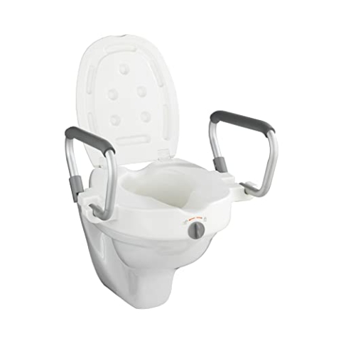WENKO WC-Sitz Erhöhung mit Stützgriffen Secura - Toilettensitzerhöhung, Kunststoff, 5535 x 37.5 x 47.542.5 cm, Weiß