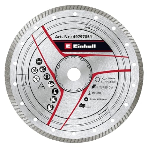 Original Einhell Turbo-Diamant-Trennscheibe 250 x 25,4 mm (Steinschneider-Zubehör, Ø 250 x 25,4 mm, 6 mm Turbo-Diamantrand, max. 7650 min-1, für Steintrennmaschinen)