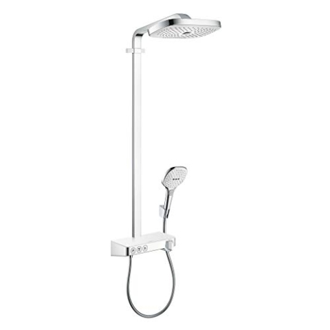 hansgrohe Duschsystem Raindance Select E 300 (Regendusche mit 4 Strahlarten, Duschkopf, Duschstange und Thermostat) weiß/chrom