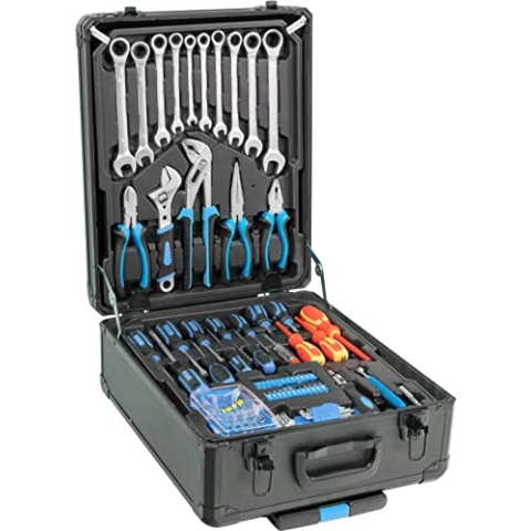 Güde 39004 Werkzeug-Trolley GWZT 500 (500-teiliges Werkzeugset aus Chrom-Vanadium- und Carbon-Stahl in praktischem Rollkoffer) Blau Schwarz