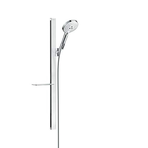 hansgrohe Duschsystem (Duschkopf, Schlauch, Duschstange, Raindance Select S 120 Regendusche 0,90m mit Ablage, 3 Strahlarten) Weiß/Chrom