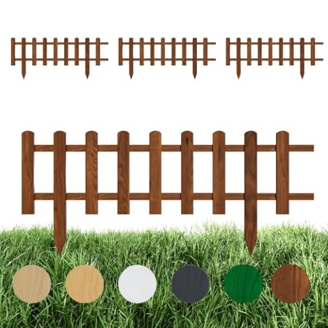 Floranica 4 Stk. Beeteinfassung Steckzaun Zierzaun 20 cm x 100 cm Braun Gartenzaun aus Holz Dekozaun Lattenzaun Rasenkante imprägniert Umzäunung für Garten Wege Beeten