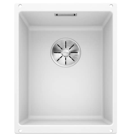 BLANCO SUBLINE 320-U | Granitspüle aus SILGRANIT weiß | Einbauart: Unterbau | für 40 cm breite Unterschränke | Beckenform 2 in 1: zwei Becken, ein Ausschnitt und nur einmal montiert
