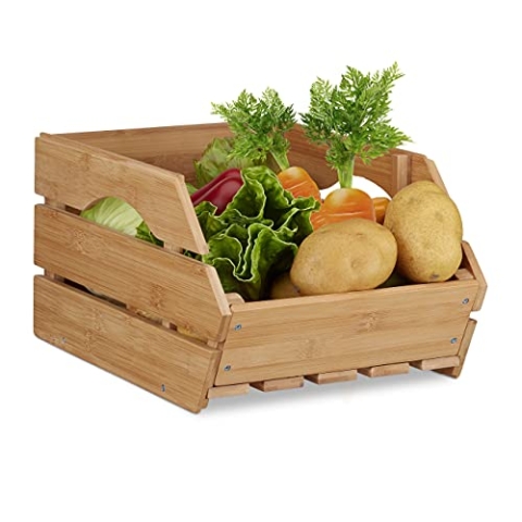Relaxdays 3 x Universal Stapelkiste aus Bambus, offene Aufbewahrungsbox, stabil, Stapelbox, HxBxT: 20,5x27x38 cm, Bambusbox, natur
