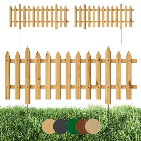 Floranica 3 STK Gartenzaun Vorgartenzaun Steckzaun Friesenzaun Zierzaun Lattenzaun 100 cm lang mit Metallpfosten Zaun für Vorgarten Gemüsebeete Höhe 40cm Natur