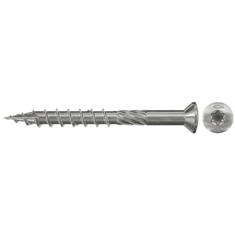 fischer Terrassenschraube 5,0 x 60, Senkkopf, Teilgewinde, nicht rostender Stahl A2, Innenstern Torx-Antrieb, zum Verschrauben von Terrassenbeplankungen auf Holz-Unterkonstruktionen, 150 Stk