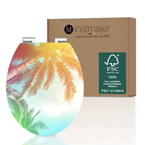 instmaier WC Sitz mit Motiv | Palme in der Sonne | Toilettensitz mit Absenkautomatik | Klodeckel aus MDF-Holz | geprüft nachhaltig mit FSC-Zertifizierung | Pflegeleichte Toilettenbrille