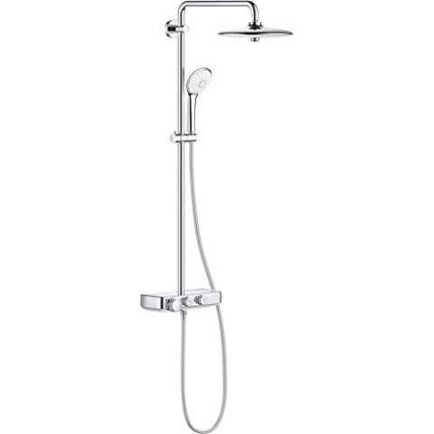 GROHE Euphoria Smartcontrol 260, Duschsystem mit Thermostatbatterie (wassersparende Regendusche mit 1 Strahlart, Duschkopf mit 3 Strahlarten, inkl. Duschablage, Verbrühungsschutz), chrom, 26509000