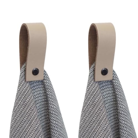 Handles and more - 2 x Handtuchhaken magnetisch - Taupe - 2,5 x 7,4 cm - inkl. Befestigungsmaterial - Handtuchhalter aus echtem Leder - Magnetschlaufe für Handtücher & Geschirrtücher - Wandhaken