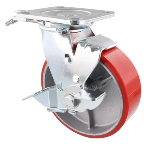 WAGNER Profi Schwerlastrolle - DIRECTION LOCK 3in1 - Lenkrolle & Bockrolle, Gusseisen- silber/rot, Softlauffläche, 2 Einspritzdüsen, Feststeller, Ø 150 mm, Höhe 155 mm, Tragkraft 400 kg - 04011501