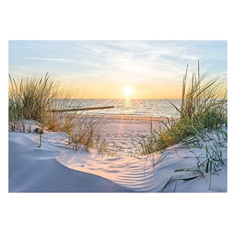 WallArena - Vlies Fototapete Strand Meer Nordsee Dünen Sonne Panorama Natur 368x254 cm - Fototapeten - Tapeten - für Wohnzimmer Schlafzimmer - Vliestapete Wandtapete Tapete 3D Effekt- inkl. Kleister