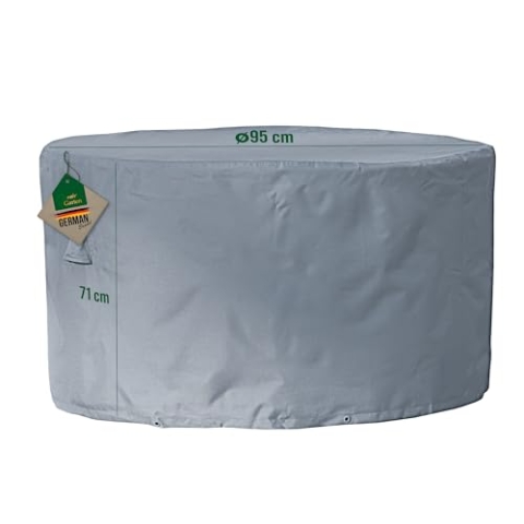 Mehr Garten Abdeckung Gartentisch rund, Ø95x71 cm, grau, Oxford 600D Gewebe, Tischabdeckung wasserdicht, UV-beständig und wetterfest, Schutzhülle Gartenmöbel