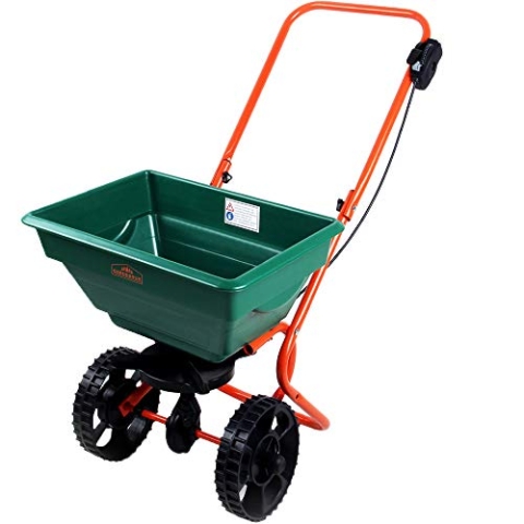 GARDEBRUK® Streuwagen 25L Streumenge einstellbar große Räder Saatgutstreuer Düngerstreuer für Salz Dünger Rasen Split Saatgut