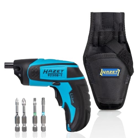 HAZET 1/4″ Bit Akku Schrauber Satz 9230B-1, 7-teilig, 4.5 Nm Lösemoment, Innen TORX, Pozidriv PZ, Innen Sechskant, 180 U/min, 2,5 Ah Akku, inkl. Holster