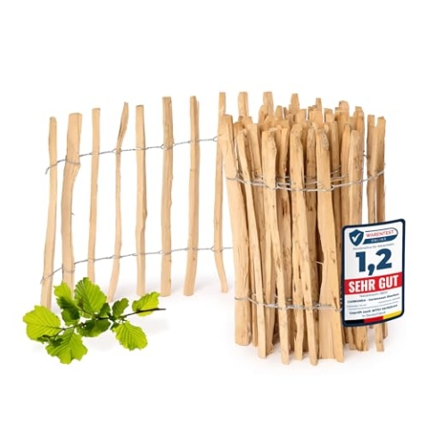 Garronda Gartenzaun zum Stecken aus Haselnüsse Zaun Garten Staketenzaun Beeteinfassung Holz Steckzaun Hochwertiger Gartenzaun für Ihren Garten GD-0079 (Lattenabstand: 3-5 cm, 60 cm x 500 cm)