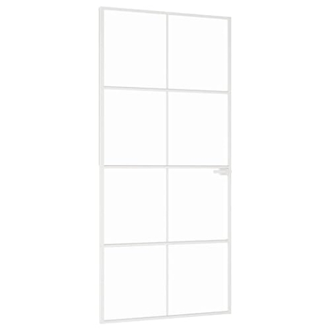 vidaXL Innentür, Zimmertür Komplettset 93x201,5cm, Glastür mit Griff Eisenschloss, Drehtür Tür aus Glas, Modern, Weiß Hartglas Aluminium Schlank
