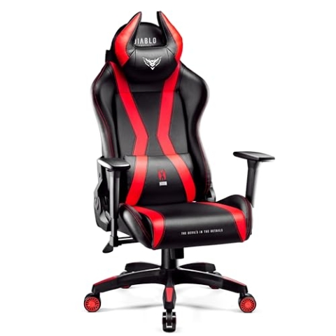 Diablo Gaming Stuhl X-Horn 2.0 Bürostuhl Gamer Chair Schreibtischstuhl 3D Armlehnen Ergonomisches Design Nacken/- Lendenkissen Kunstleder Wippfunktion Rot King (XL)