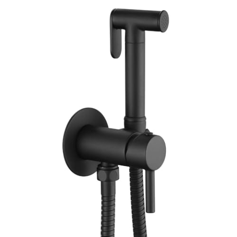 LLAVISAN L474651 Schwarz WC Armatur, Black Intimhygiene zum Austausch des Bidets, Einhebelmischer kaltes und warmes Wasser mit Handbrause Rundes Design, Mattschwarz