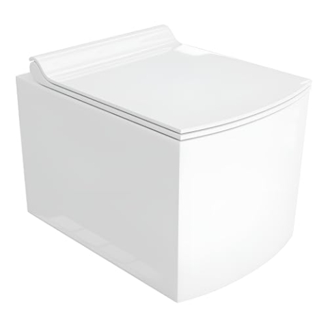 LAVITA Wand-WC Fago | Hänge Toilette | WC Sitz | Toilettendeckel mit Absenkautomatik & Metallscharniere | Toiletten Spülrandlos Hängend | Toilettenbecken | 350x490x375 mm | Weißer Glanz