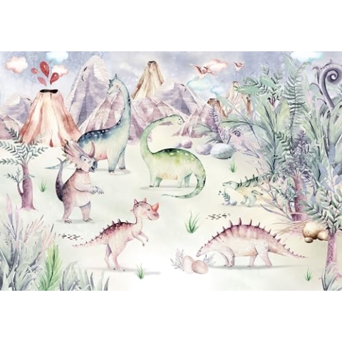 Komar Vlies Fototapete - Dino Playground - Größe: 400 x 280 cm (Breite x Höhe) - Kinderzimmer, Tapete, Dinosaurier - IAX8-0037