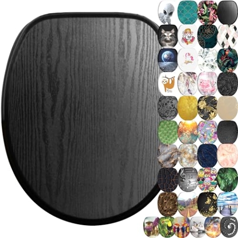 Sanilo WC Sitz mit Absenkautomatik, viele neue Toilettendeckel zur Auswahl, hochwertige Oberfläche, einfache Montage, stabile Scharniere (Black Wood)