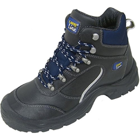 Schnürstiefel S3 / Sicherheitsschuh S3 Zittauin Sportschuhoptik, Glattleder, Stahlkappe, rutschfeste PUR Laufsohle, Größe 42 EU, Farbe Schwarz/Blau