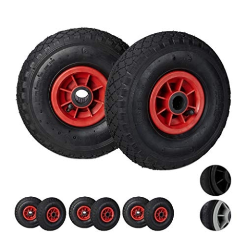 8 x Sackkarrenrad, 3.00-4, luftbereift, Ersatzrad mit Kunststofffelge, 260x85mm, Ø Achse 25mm, Komplettrad, schwarz-rot