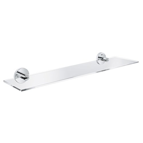 GROHE Essentials - Glasablage (Material: Glas/Metall, 530 mm (Bohrabstand 380 mm), verdeckte Befestigung), chrom, 40799001