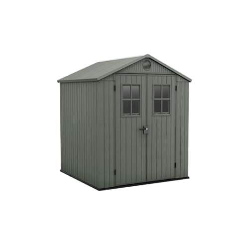 Keter Gartenhaus Darwin 6 x 6, Holzoptik, Farbe Salbeigrün, 3,3 m², 190 x 183 x 221 H cm