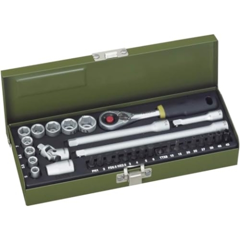Proxxon 23078 Feinmechaniker-Satz mit MICRO-Kompaktratsche 6,3mm (1/4") und starkem Magneteinsatz 32 teiliges Werkzeug-Set mit Stahlkasten