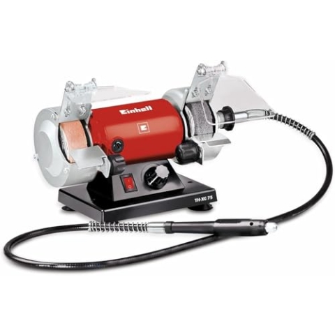 Einhell Doppelschleifer TH-XG 75 Kit (120 W, max. 9900 min-1, Ø75 x ø10 x 20 mm Schleifscheiben, Körnung K120 und K400, flexible Welle, inkl. 100-tlg. Zubehör-Set), Dunkelrot,schwarz,silber