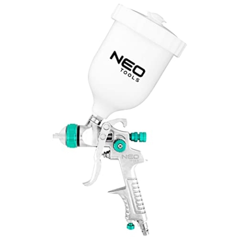 NEO TOOLS Spritzpistole Lackierpistole mit Oberbecher 0,6 l, 1,4 mm, Luftverbrauch 250–350 l/min., max. Arbeitsdruck 4 bar, 3 Einstellungen, HVL, Farbsprühsystem