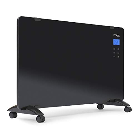 TROTEC Glaskonvektor Elektroheizung TCH 2011 E – Heizleistung 1000 W / 2000 W – Elektrische Heizung mit Thermostat, Timer-Funktion, energiesparend, schwarz