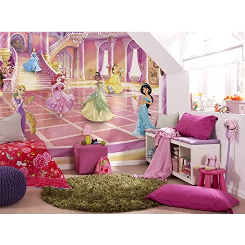 Komar Disney Fototapete | Disney Princess Glitzerparty | Größe: 368 x 254 cm (Breite x Höhe) | Mädchen, Prinzessin, Tapete, Kinder, Wand, Kinderzimmer, Dekoration | 8-4107