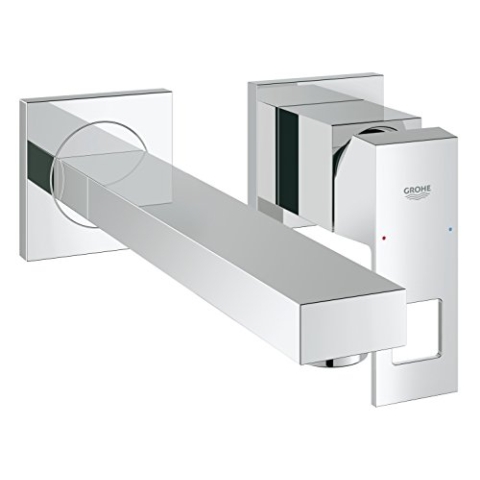 GROHE Eurocube, Waschtischarmatur für die Wandmontage, wassersparend (2-Loch Wasserhahn für das Bad, ca 23cm lang, langlebige Oberfläche, Badarmatur ohne Unterputz Einbauset), chrom, 23447000